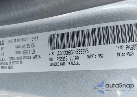 2015 Chrysler 200 Limited from USA, damaged, VIN 1C3CCCAB5FN593375